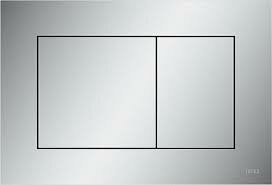 hangend toilet, inbouwframe en mat chroom bedieningspaneel.