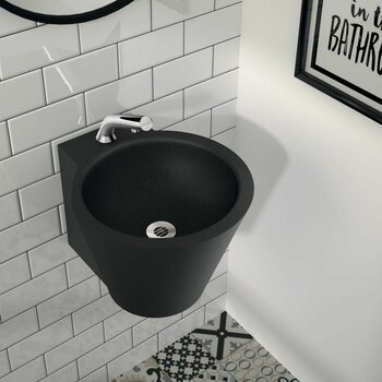 Zwarte RVS wastafel muurmodel